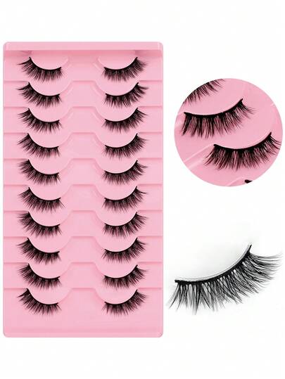 10 pares de pestañas medias, estilo encantador y dulce, alarga las esquinas de los ojos, suave y ligero, adecuado para viajar, mujeres, uso diario, maquillaje ligero, citas