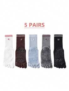 1/2/3/5 Pairs Women Breathable Non-Slip Yoga Socks, Five-Toe Mid-Calf Design With Anti-Slip Grip And Embroidered Dog Pattern, Suitable For Yoga, Pilates, Ballet, Dance And Gymnastics - Multicolor - View 13