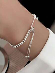 Pulsera de plata esterlina con cuentas redondas para mujer, con diseño ajustableíble, diseño sencillo y hecho a mano - Pulsera con cuentas de bolas - Ver 6