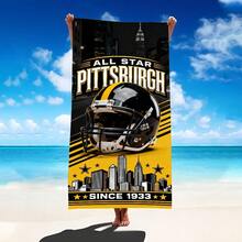 1pc Pittsburgh Football Helmet Design Beach Towel, Super Soft Microfiber Extra Large Beach Blanket, Super Absorbent Bath Towel, Suitable For Travel, Pool, Diving, Surfing, Yoga, Camping, Available In Multiple Sizes, Beach Accessories For Beach, Pool, Travel, Camping, Yoga Bathroom Decor - A - View 1