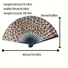 Elegant Leopard Print Folding Fan With Black Frame - Stylish Princess Theme, Lightweight & Portable For Women, Portable Fan|Princess Theme Fan|Lightweight Fan(Without A Fan Cover) - Multicolor - View 2