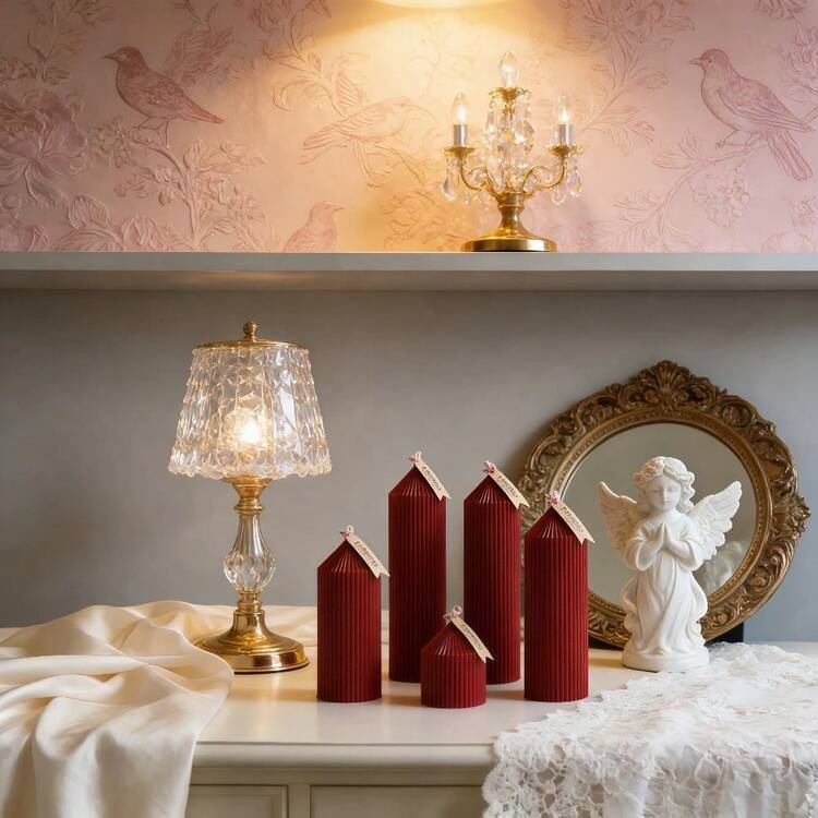 1pc Premium Burgundy Pointed Tip Striped Candle, 5.9 Inches Long, Romantic European Style, Smokeless And Odorless, Suitable For Weddings, Birthdays, Parties, Candlelight Dinners, And Home Decor - Striped Candles - View 1