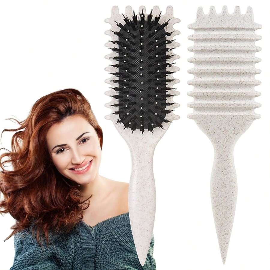 Curl Defining Brush For Textured Hair - Reduces Pulling, Creates Defined Curls (Beige) - Màu be - Xem 1