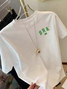 Women's Casual T-Shirt With Brazilian Flag Design - Double Print On Cotton - 白色 - 查看 2