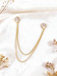 1pc Elegant Gold Chain Brooch With Rhinestones & Multi-Layer Tassel Design, Anti-Slip Pin, Suitable For Weddings, Parties, Travel, Daily Wear With Suits, Dresses, Cardigans, Great Gift For Friends - Gold - View 2
