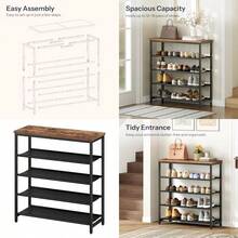 HOOBRO Shoe Rack With 4 PU Shelves 5-Tier Shoe Storage Organizer For Closet And Entryway Holds 12-16 Pairs Of Shoes Sturdy Metal Frame Small Spaces Rustic Brown And Black BF95XJ01 - Brown + Black+75 X 28.5 X 59 cm (4 Tiers) - View 7