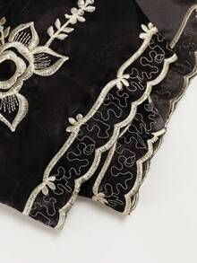 Modern Filipiniana Women's Spring/Summer Floral Print Ruffle Puff Sleeve Cropped Cardigan, Black - Black - View 5