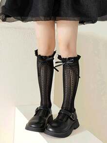 1 đôi tất ren xếp ly có nơ, kiểu Lolita dễ thương dành cho bé gái, mùa hè. - Nhiều màu - Xem 6