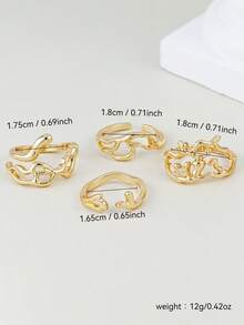 4pcs/Set Creative Water Drop Design Stackable Geometric Rings, Women Daily, Date, Party, Festival Gift Accessories - Yellow Gold - View 3