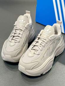 Adidas Originals OZGAIA 经典复古网眼低帮休闲厚底运动鞋，女款 - 杏灰色 - 查看 1