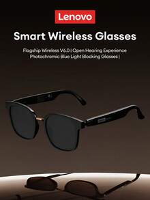 Kính Bluetooth Lenovo GS106 kiểu cổ điển, Bluetooth 6.0, thiết kế mở, thời lượng pin dài, điều khiển cảm ứng nhạy, nhẹ và thoải mái khi đeo, phù hợp cho hoạt động ngoài trời, văn phòng, lái xe, phối đồ thời trang, tương thích với điện thoại thông minh, là một ý tưởng quà tặng tuyệt vời. - màu đen - Xem 1
