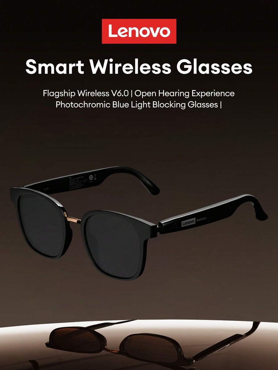 Kính Bluetooth Lenovo GS106 kiểu cổ điển, Bluetooth 6.0, thiết kế mở, thời lượng pin dài, điều khiển cảm ứng nhạy, nhẹ và thoải mái khi đeo, phù hợp cho hoạt động ngoài trời, văn phòng, lái xe, phối đồ thời trang, tương thích với điện thoại thông minh, là một ý tưởng quà tặng tuyệt vời. - màu đen - Xem 1