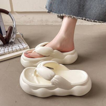 Thick Sole Flip Flops For Women, Summer Outdoor Beach Wear With Dresses