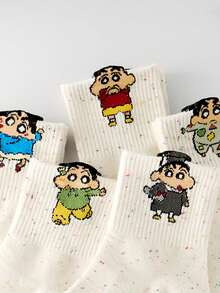 CRAYON SHINCHAN 5双装女士蜡笔小新卡通图案柔软舒适中筒袜 - 彩色 - 查看 4