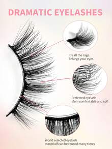 ENCHUW 16对半假睫毛，自然妆效，漫画风格，纤细卷翘，仿貂毛材质，适合派对佩戴 - 黑色 - 查看 3