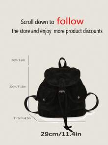 新款秋冬多口袋抽绳背包，轻便学生背包，适合日常出行、约会、通勤和上学。 - 黑色 - 查看 4