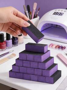 20/10/5/1pcs Nail Polishing Sponge Sandpaper Files, 80/120 Grit, 3-Sided Nail Files, Suitable For Nail Art Tools (Purple And Black) - Multicolor - View 1