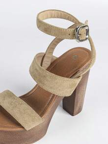2026 Women's Summer New Fashion Sexy Strap Buckle Open Toe High Heel Sandals With Waterproof Platform And Thick Heel - Màu Khaki - Xem 9