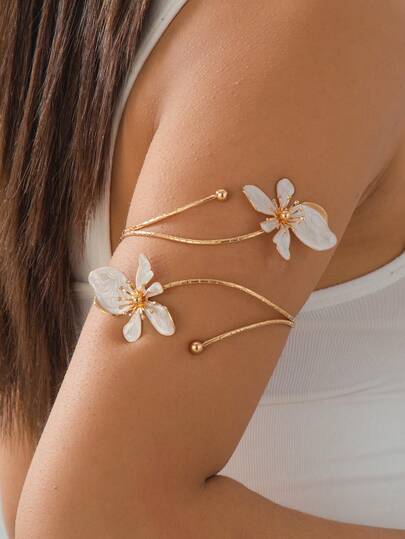 1pc Irregular Shaped Floral Arm Cuff For Women, Stylish For Summer Parties, Weddings, Vacations, Back To School, New Year, Gifts For Friends And Family