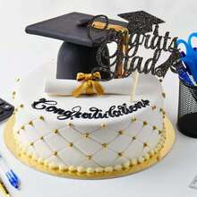 10pcs Glitter Graduation Cake Decorations, Shiny Graduation Cap Food Picks, Suitable For High School & University 2026 Graduation Theme Desserts, Applicable For Graduation Ball Party Supplies - Black - View 2