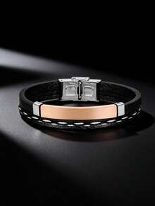 1pc Personalized Minimalist Jewelry, Stainless Steel Laser Engraved Name Bracelet, Best Gift For Men, Suitable For Graduation, Back To School, Father's Day - Multicolor - View 4