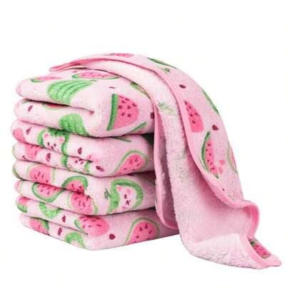 新款西瓜印花清洁布，适用于家居清洁和护理，加厚吸水珊瑚绒厨房巾，可用于擦拭桌子、清洁窗户、洗碗，易于清洗且不掉毛。