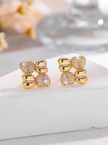 1 Pair Elegant Minimalist Geometric Design Cubic Zirconia Stud Earrings, Ideal For Women And Girls Everyday Wear - Multicolor - View 5
