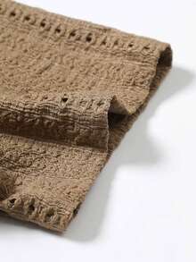 男士短袖衬衫，商务休闲，夏季新款，纯棕色镂空 - 棕色 - 查看 6