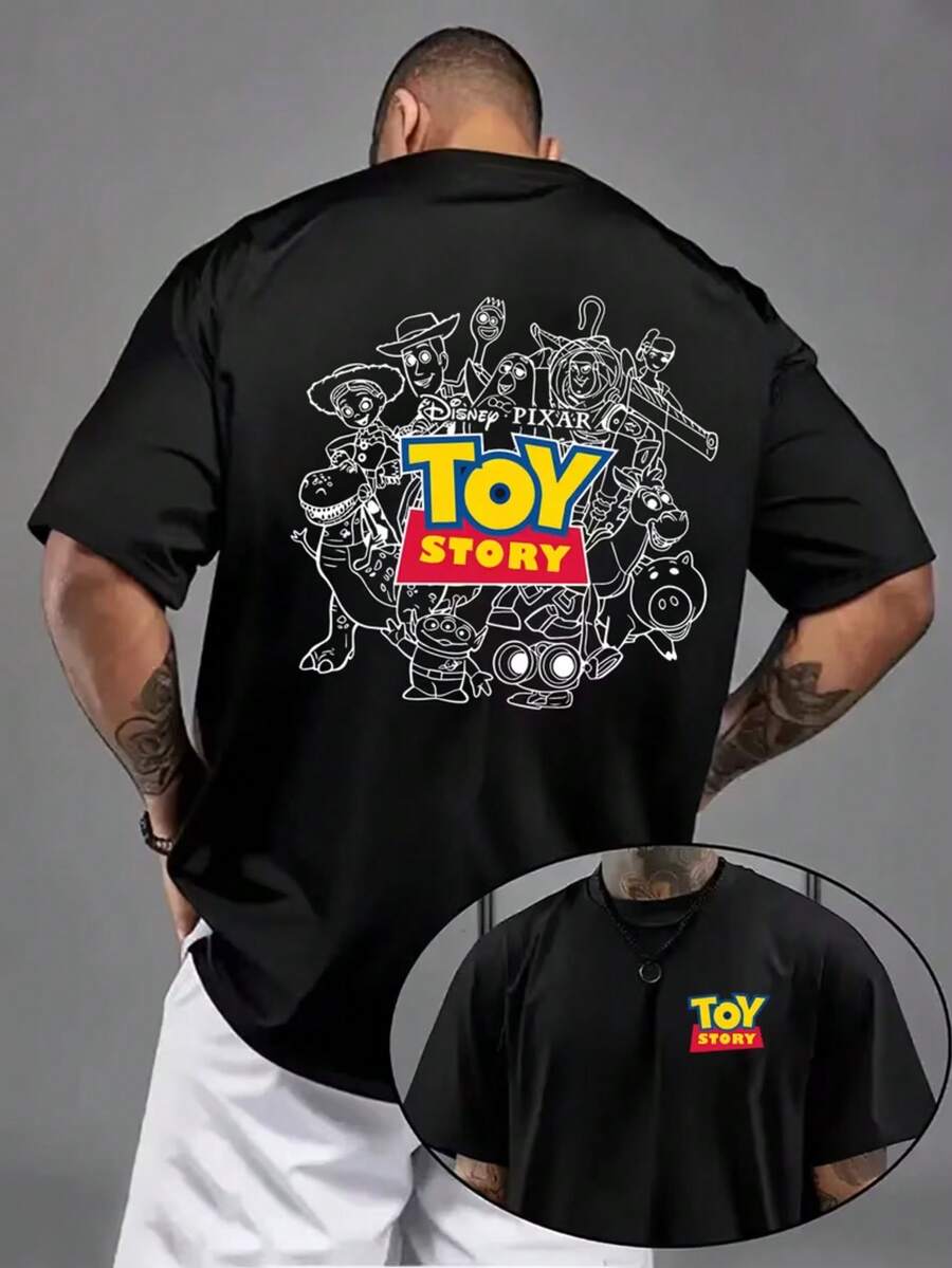 1 Disney Men's T-Shirt, Disney Toy Story Pattern Men's Short-Sleeved T-Shirt, Round Neck Casual And Comfortable T-Shirt Breathable And Light, Suitable For Sports And Leisure Wear, Spring And Summer T-Shirt, Suitable For Gifts, Suitable For Travel And Party Wear. - màu đen - Xem 1