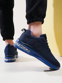 Men's Fashionable Running Sneakers With Ventilated Knit Design And Full-Length Air Cushioning Soft Sport Shoes For Active Lifestyle & Gifting Occasions - 藍色 - 查看 4