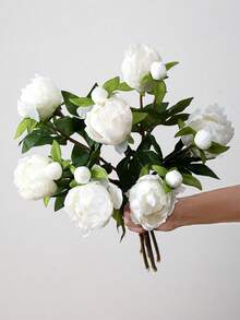 1/5支装 19英寸仿真牡丹花束，逼真牡丹，仿真花，适合家居装饰、情人节礼物、母亲节礼物、婚礼中心装饰、派对装饰、婚礼捧花、办公室装饰、卧室和客厅布置 - 白色 - 查看 7