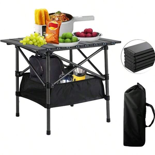 53*52*50 Mesa de camping plegable con bolsa, Mesa de picnic porttil pequea ligera de acero al carbono, Con bolsa de almacenamiento de malla, impermeable, adecuada para camping/Playa/Picnic/Barbacoa