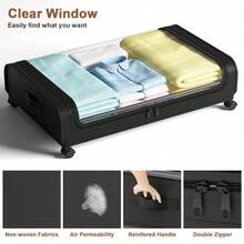 2pcs Under Bed Storage Containers: Rolling Drawers With Clear Window For Home Organization - Black - View 4