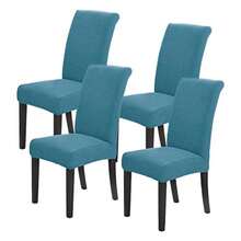 Howhic Juego de 4 fundas elásticas para sillas de comedor íbles y lavables protector de asiento gran decoración para el hogar y banquetes azul polvoriento paquete de 4 - Azul - Ver 1