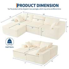 Techigher 108" Sectional Couches For Living Room, Memory Foam Modular Sectional Sofa With L-Shape Chaise, Cloud Couch, Comfy Corduroy Fluffy Couch - White - View 7