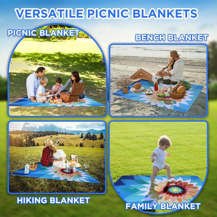 Manta de Picnic de Doble Capa para Exteriores, Resistente al Agua, práctica, para Primavera, Verano, Camping, Ideal para la Playa - rojo azul - Añade 5