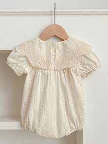 夏季女宝宝韩版刺绣连体衣，大翻领 - 杏色 - 查看 3