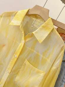 YUXIN Áo sơ mi nữ mỏng nhẹ, họa tiết nhuộm tie-dye ngọt ngào, dáng rộng, tay dài thoáng khí, thích hợp cho những buổi đi chơi thường ngày và kỳ nghỉ, mùa xuân/hè. - Màu vàng - Xem 7