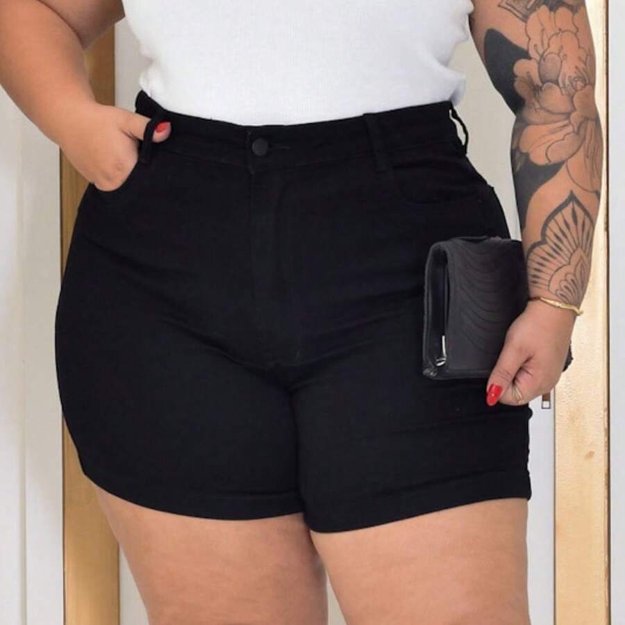 Women Denim Shorts - 黑色 - 查看 1