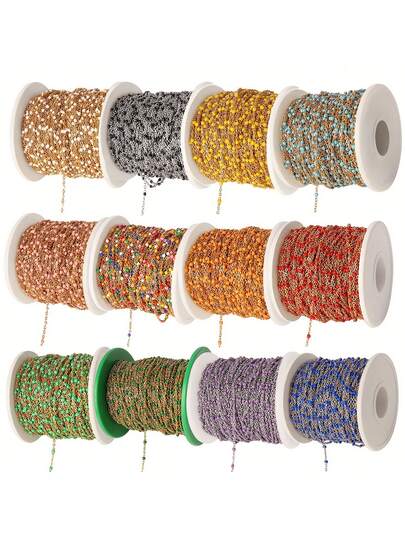 100cm Stainless Steel Beads Chain Bohemian Colorful Bead Resin Chain Enamel Chains For Making DIY Jewelry Necklace Accessories