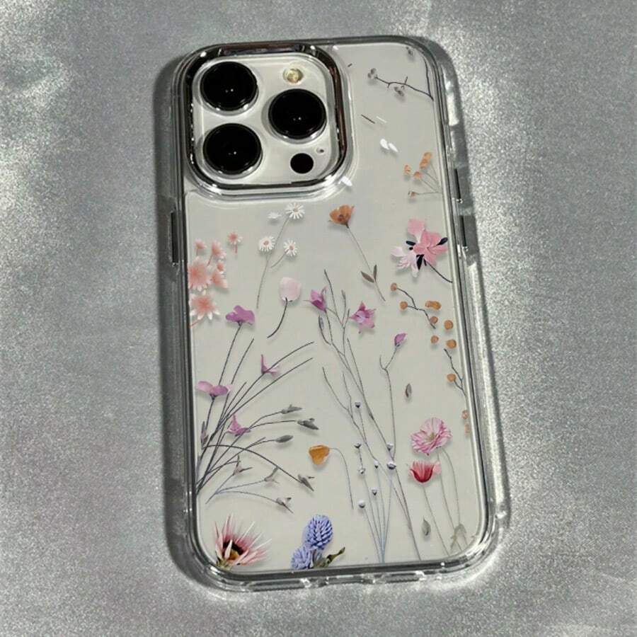 1 chiếc ốp lưng điện thoại trong suốt mạ điện họa tiết hoa tối giản, phù hợp với 16, 15, 14, 13, 12, 11, 17 Pro Max