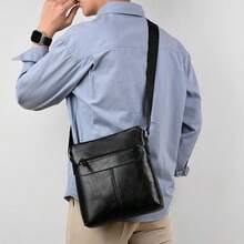 Men's Business Casual Backpack, One Shoulder Messenger Bag, PU Leather Briefcase Backpack, Large Capacity Multi-Compartment - Black - View 4