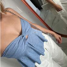 Women's Boho Chic Strapless Embroidered Top ✨ Front Tie With Cutout Detail | Summer Fashion ☀️ Knotted Fabric / Cutouts Beach Vacation Summer - 淺藍色 - 查看 3