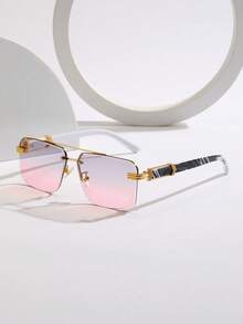 1 件女士金属钻石切割 3D 斜边半框多边形宝石纹理优雅时尚眼镜，适合日常佩戴或与朋友户外聚会，适合夏季海滩度假、户外、旅行 - 粉色 - 查看 5