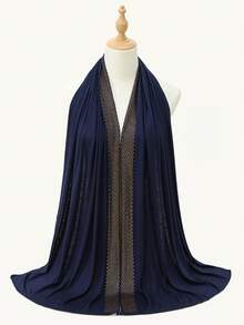 1pc Women's Solid Color Woven Texture Rhinestone Decorated Hijab, Soft & Comfortable Modal Headscarf, Versatile Muslim Long Scarf Suitable For Daily, Commute, Party, Photography - Multicolor - View 15