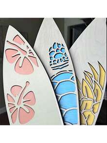 3件套海洋主题彩色镂空装饰品，热带动物和花卉图案墙饰，沙滩风格冲浪板造型轻巧装饰品，适用于家居、墙壁、门、窗户、阳台、客厅、卧室、浴室、海滩别墅、夏季派对、节日等场合。 - 白色 - 查看 7