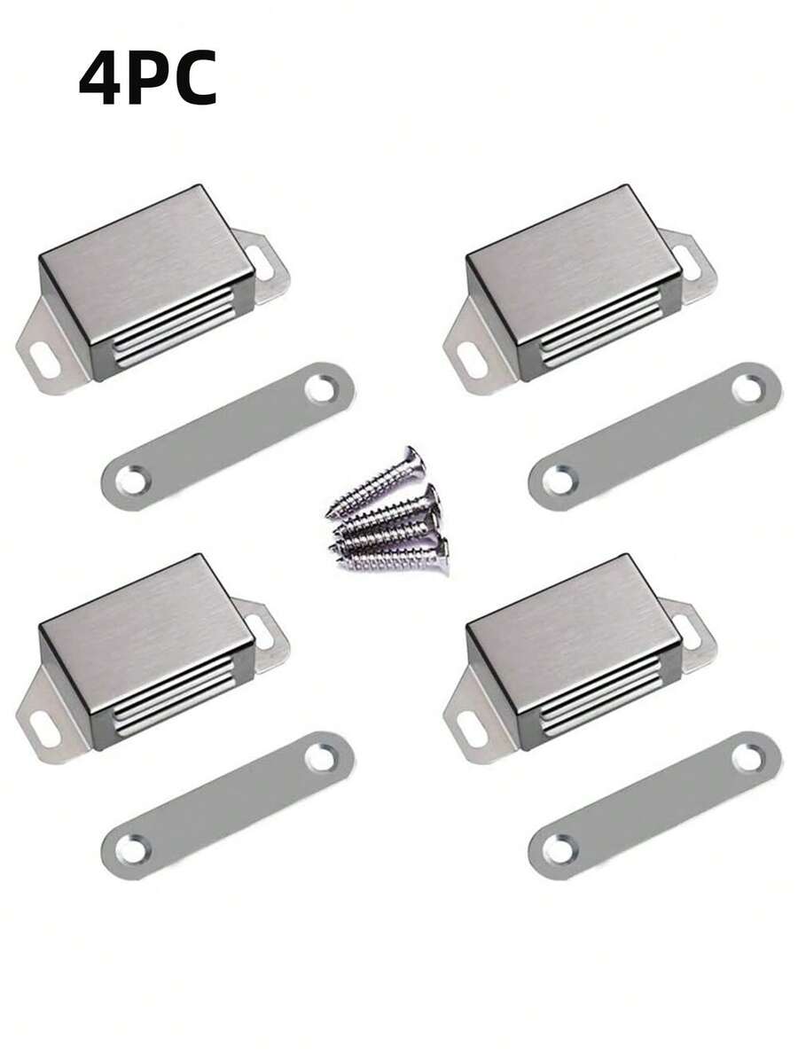 4PCS Stainless Steel Magnetic Door Catch Latch, Cabinet Magnets Hardware Set With Screws, Anti-Collision Kitchen Drawer Magnet Keeper, Wardrobe Clasp, Metal Cupboard Closure - B - View 1