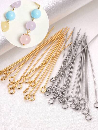50/100pcs 304 Stainless Steel Jewelry Making Eye Pins Set, For Jewelry Making DIY, Straight Pins Golden And Steel Color Jewelry Making Pins Metal End Headpins For Craft Earring Bracelet Necklace Pendant Supplies