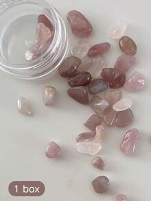 1 caja de piedras de cristal rosa natural para decoración de uñas, piedras pequeñas completamente redondeadas y pulidas, diseño minimalista 3D, materiales únicos para decoración de uñas, suministros de arte de uñas, Y2K, adecuado para uso en el hogar y salón - Multicolor - Ver 3