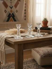 1件/套玻璃烛台，复古法式风格，透明纹理单臂锥形烛台，适用于餐桌中心装饰、客厅壁炉架摆设、婚礼招待会装饰、节日派对布置、精品酒店点缀、浪漫约会之夜、新娘送礼会布置、办公室接待氛围。 - 多色 - 查看 15